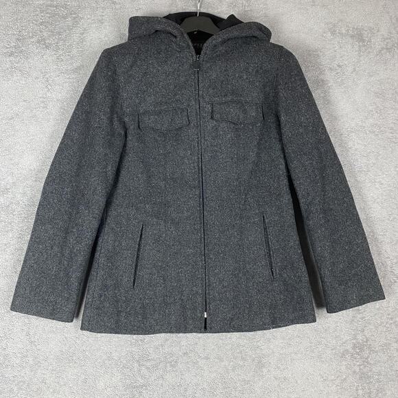 Express Wool Blend Jacket Womens Small Gray Hooded Full Zip Winter Coat Pockets - Picture 1 of 10